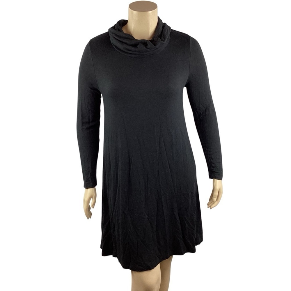 Lou & Grey for LOFT Black Cowl Neck Long Sleeve Mini Dress L